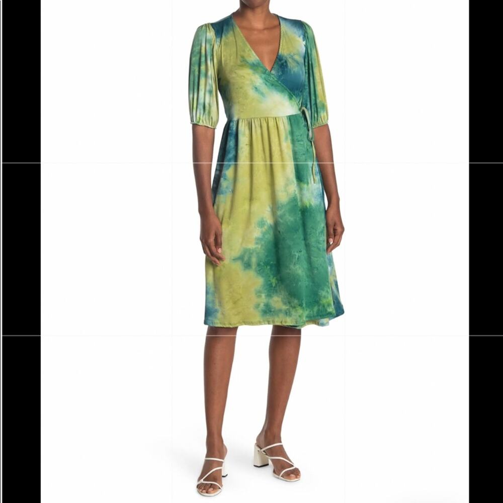 NWT! Velvet Torch Tie-Dye Puff Sleeve Wrap Dress Size Large